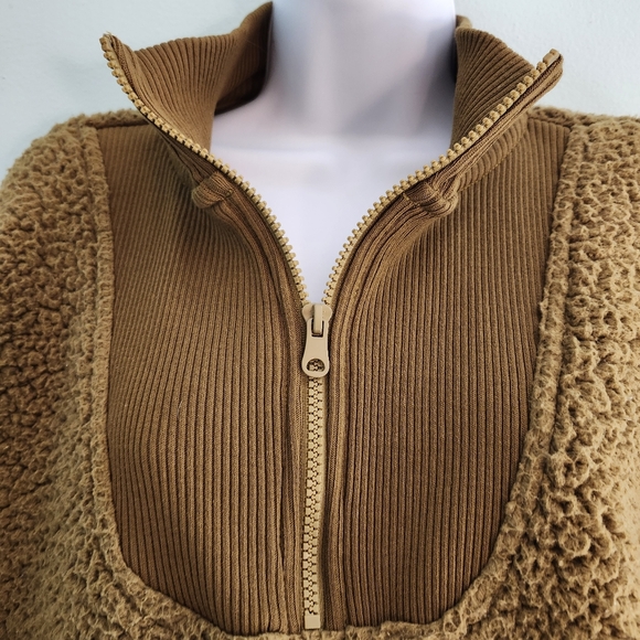 Aerie Dream Sherpa Quarter Zip Sweatshirt Dijon‎ Brown Oversized women's small - Picture 4 of 11